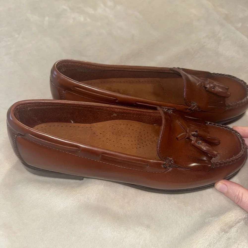 GH Bass Washington Mens 10 M Brown Leather Tassel Kiltie Loafers VTG Dress Shoes